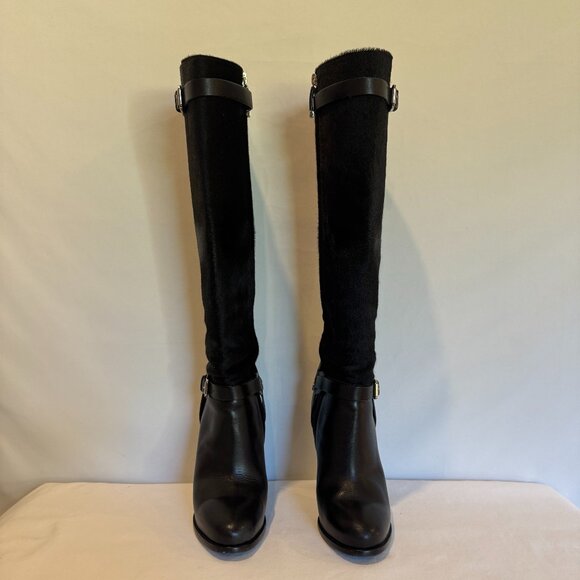 RALPH LAUREN BLACK LEATHER & PONY STACKED HEEL BOOT SIZE: 8-1/2B - Picture 5 of 13